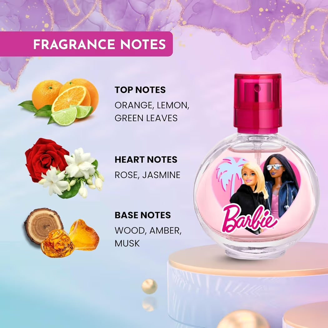 Barbie Set regalo per il trucco dei bambini Eau de Toilette 30ml profumo fruttato floreale, lucidalabbra e palette di ombretti