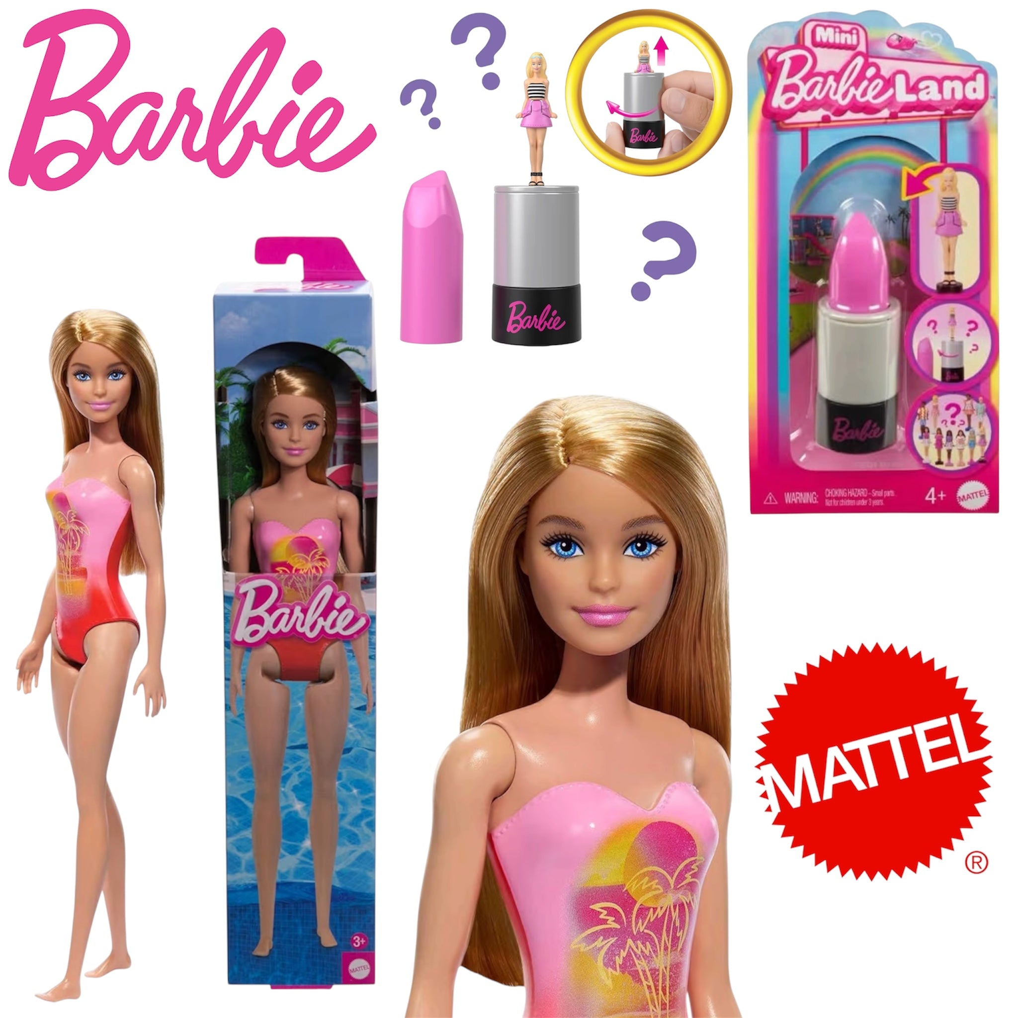 Mattel Barbie Bionda Beach e Mini BarbieLand Fashionistas 3,8 cm a Sorpresa nel Rossetto