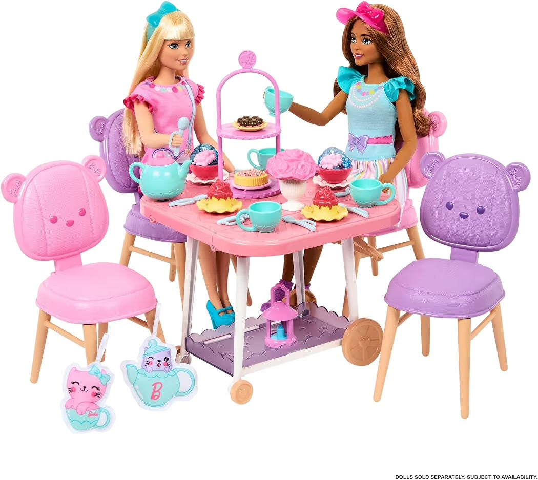 Mattel Barbie La Mia Prima Barbie Playset Servizio da tè con carrello che diventa tavolo e tanti accessori, HMM65