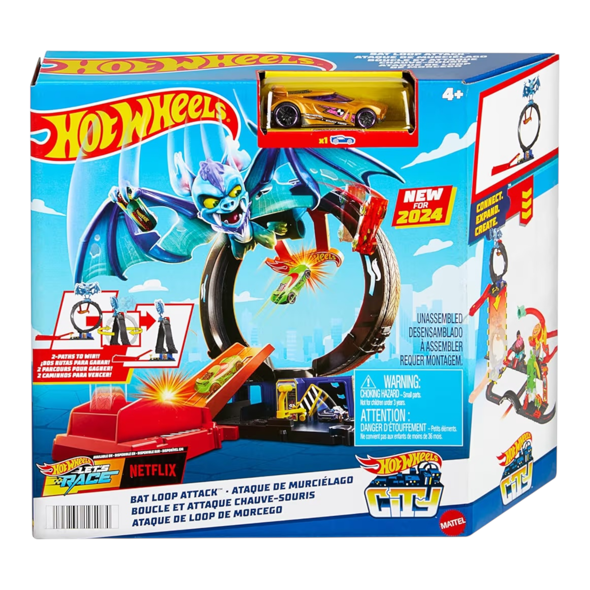 Hot Wheels City 'Let's Race' Netflix - Pista con loop e lanciatore Attacco del Pipistrello