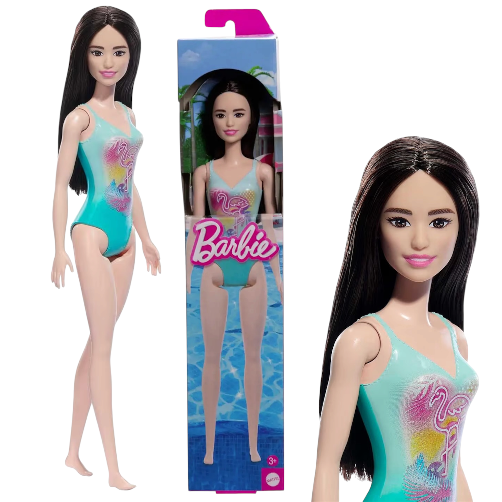 Mattel Barbie Beach Castana e Mora Coppia Bambole da Spiaggia con Costume da Mare