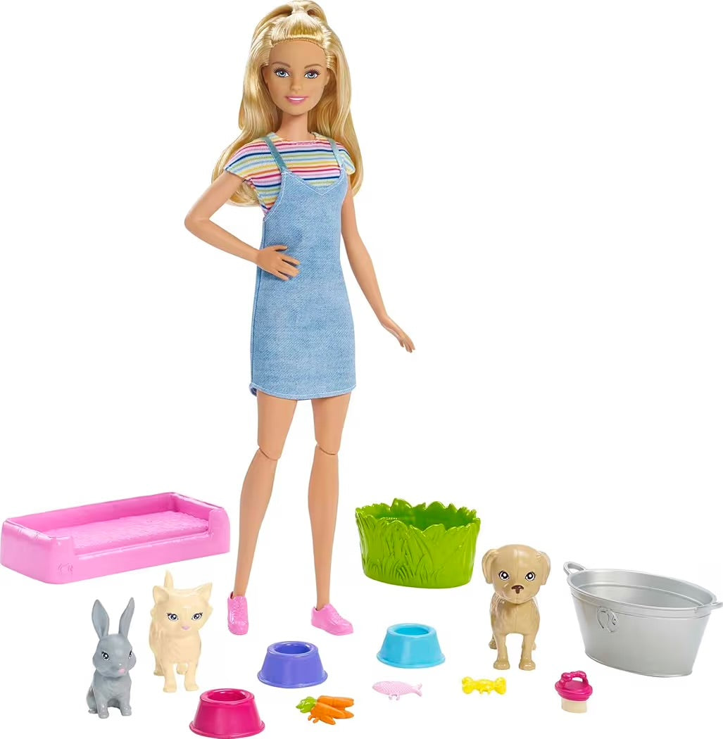 Mattel Barbie Playset Cuccioli Cambia Colore FXH11 con Bambola e 2 Cuccioli ad Acqua per Bambini 3+