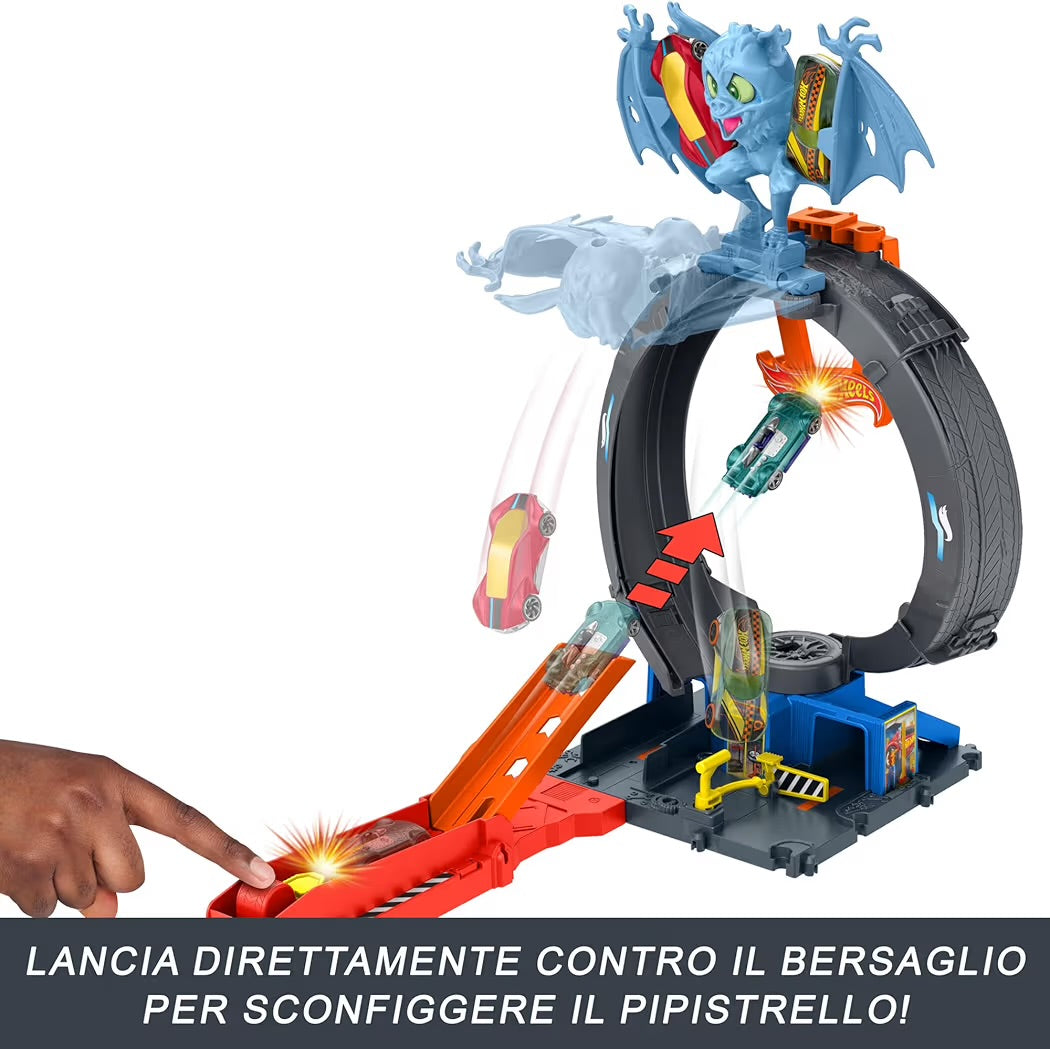 Hot Wheels City 'Let's Race' Netflix - Pista con loop e lanciatore Attacco del Pipistrello