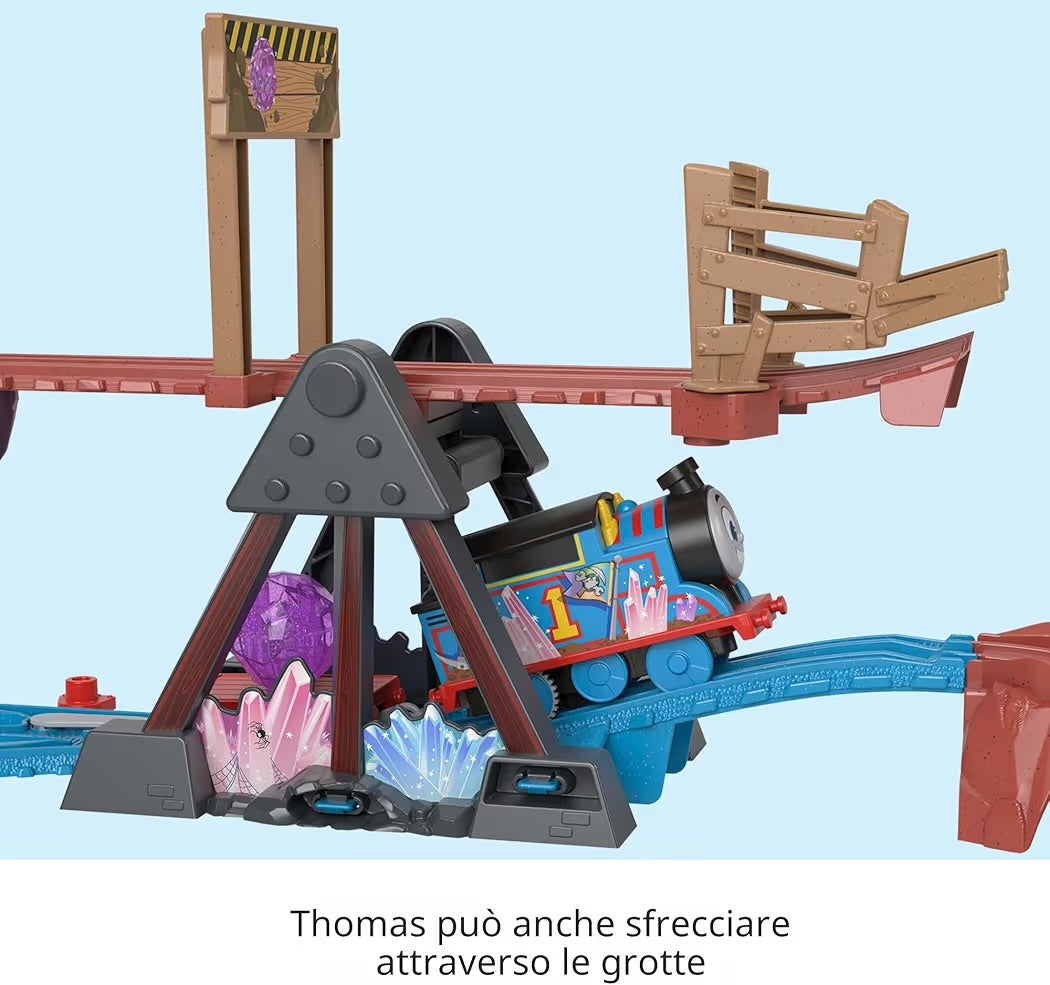 Fisher-Price Thomas il Trenino Set Avventura nella Grotta di Cristallo con Trenino Thomas Motorizzato, Ponte Mobile, 9 Pezzi e 2,5 m di Binari
