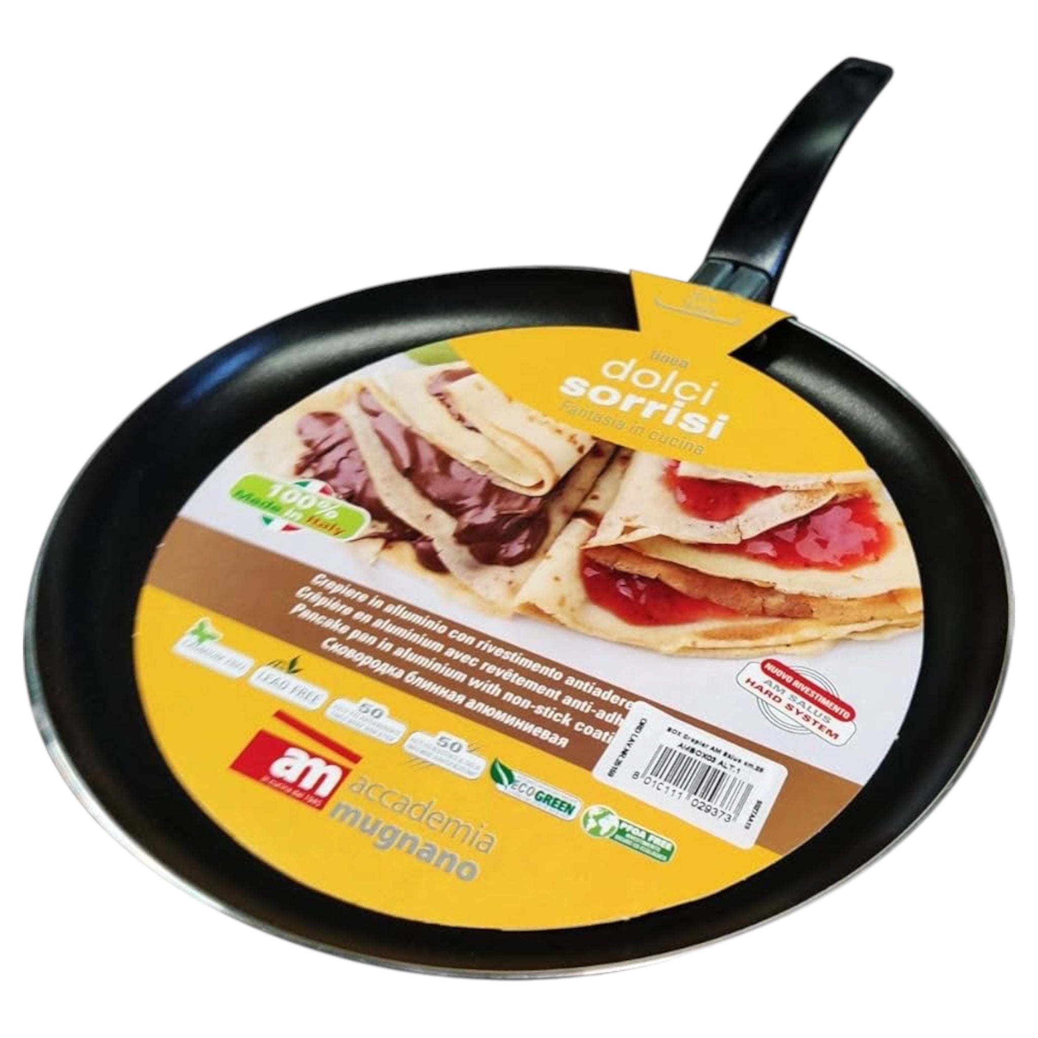 Padella Piastra Crepiera Antiaderente Accademia – Ideale per Crepes, Piadine e Pancake – Superficie Antiaderente Professionale