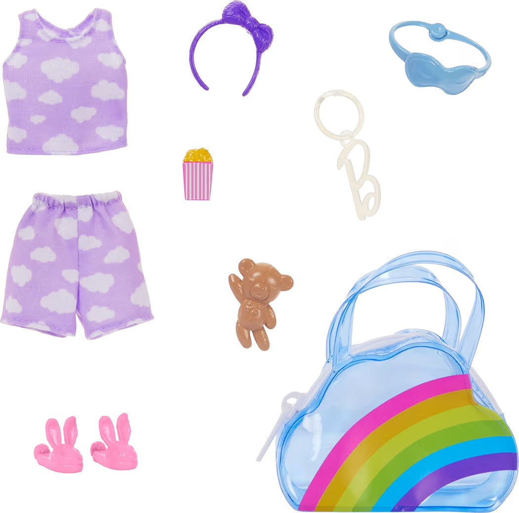 Mattel Barbie Vestiti con Borsette Ciambella Donut e Arcobaleno Set Abbigliamento Pigiama Party ed Estate