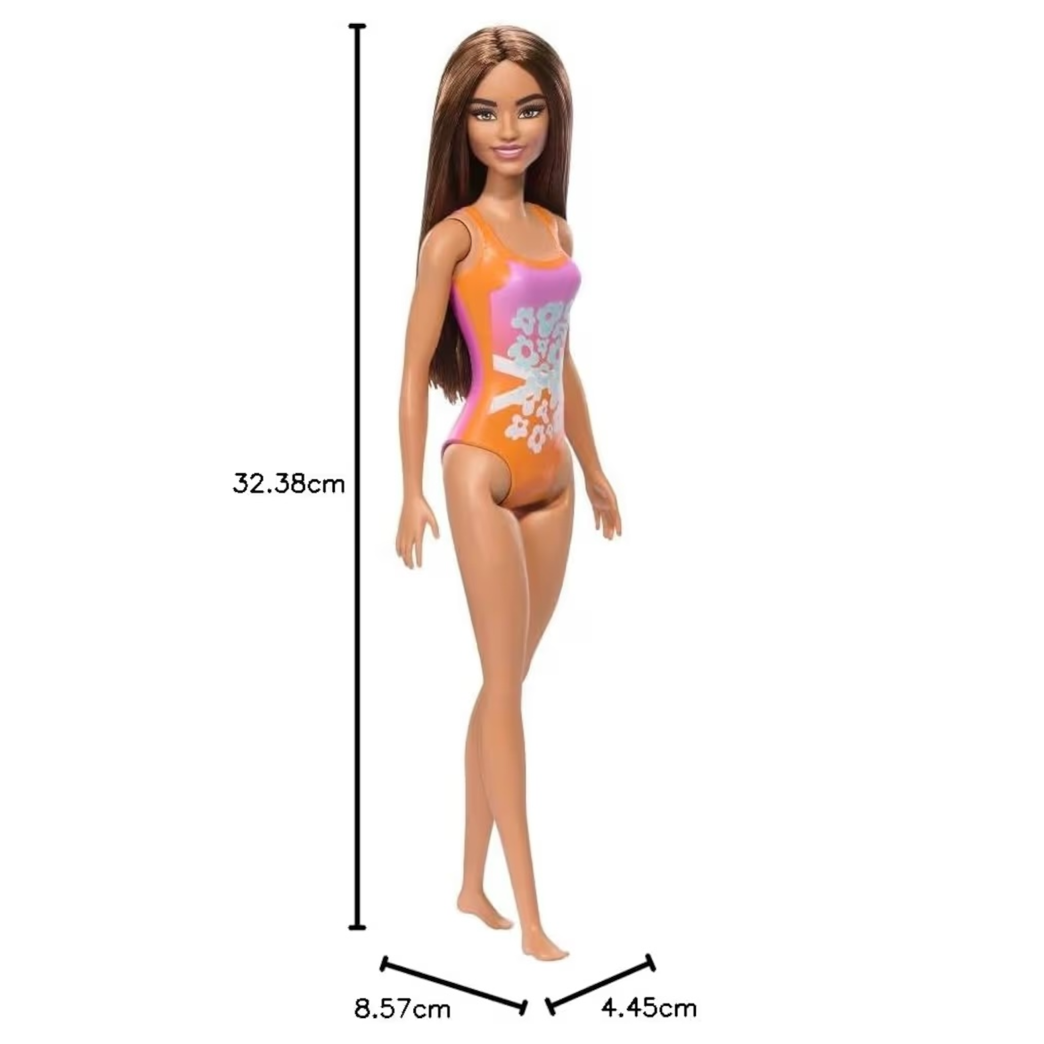 Mattel Barbie Beach Castana Bambola da spiaggia con Costume da Mare