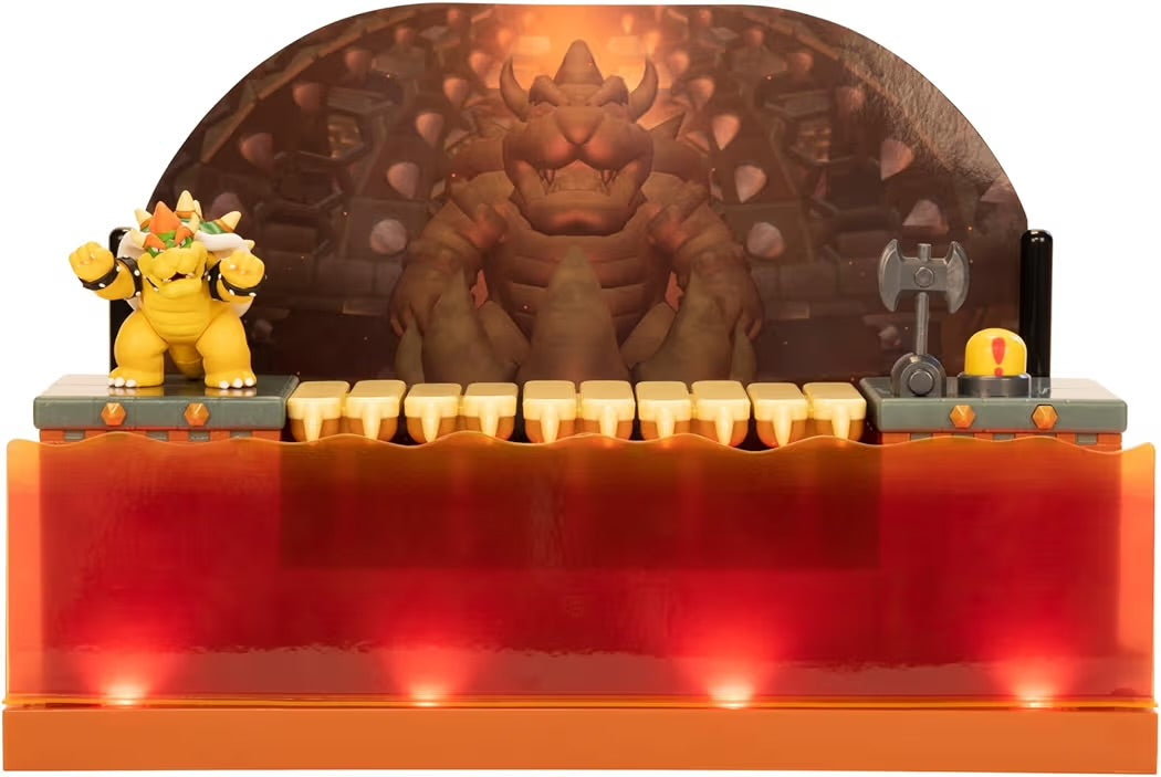 Nintendo Super Mario – Playset Battaglia di Bowser Deluxe con Personaggio Bowser 8 cm, Scenario Dettagliato