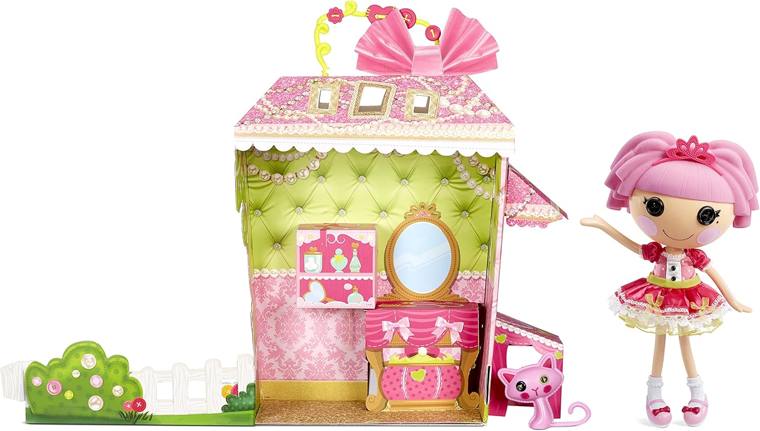 Lalaloopsy Jewel Sparkles 33cm con gatto persiano principessa con vestito rosa intercambiabile e scarpe