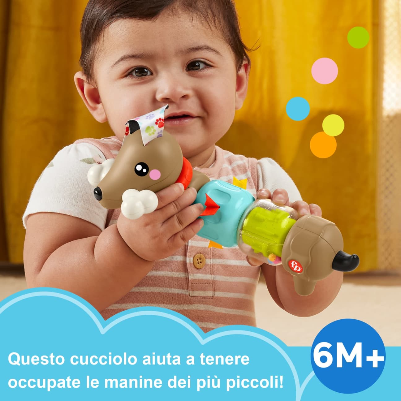 Mattel Fisher-Price Pets Bassotto Gira e Gioca Cucciolo gioco sensoriale con sonaglino per Bambini da 6+ Mesi HTW91