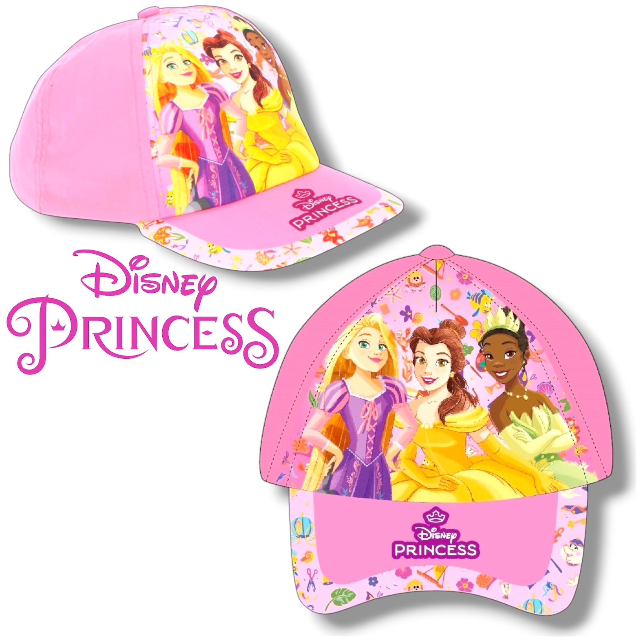 Cappellino Bambina Disney Princess Baseball con Visiera Parasole Regolabile Velcro 53 cm