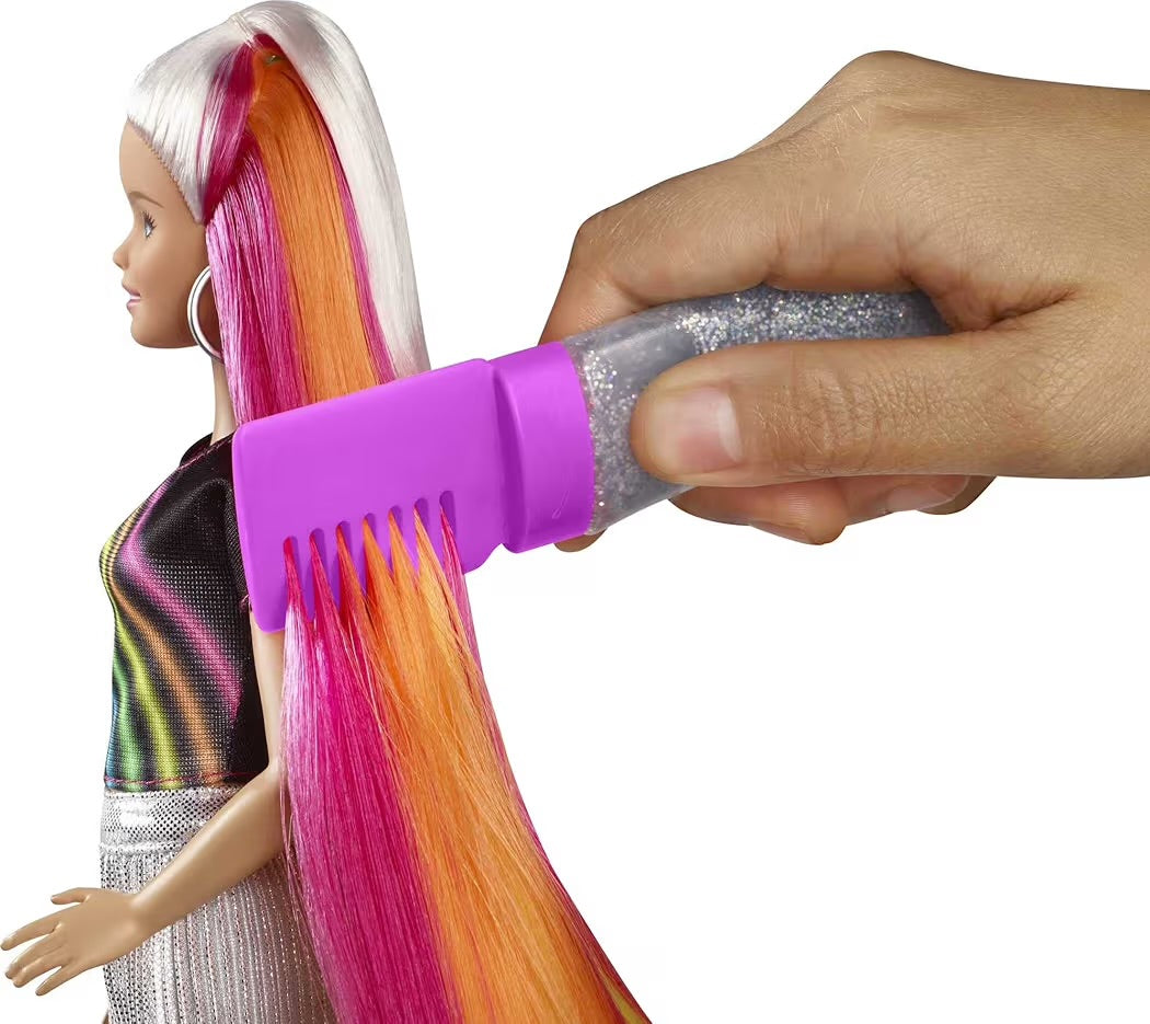 Mattel Barbie Bambola con Capelli Lunghi Arcobaleno e Tanti Accessori FXN96