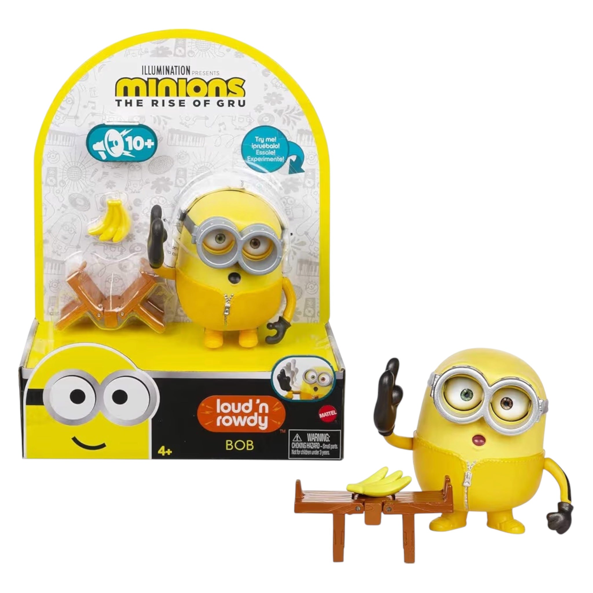 Mattel Minions Bob parlante rumoroso e scatenato, personaggio con panca da Kung Fu