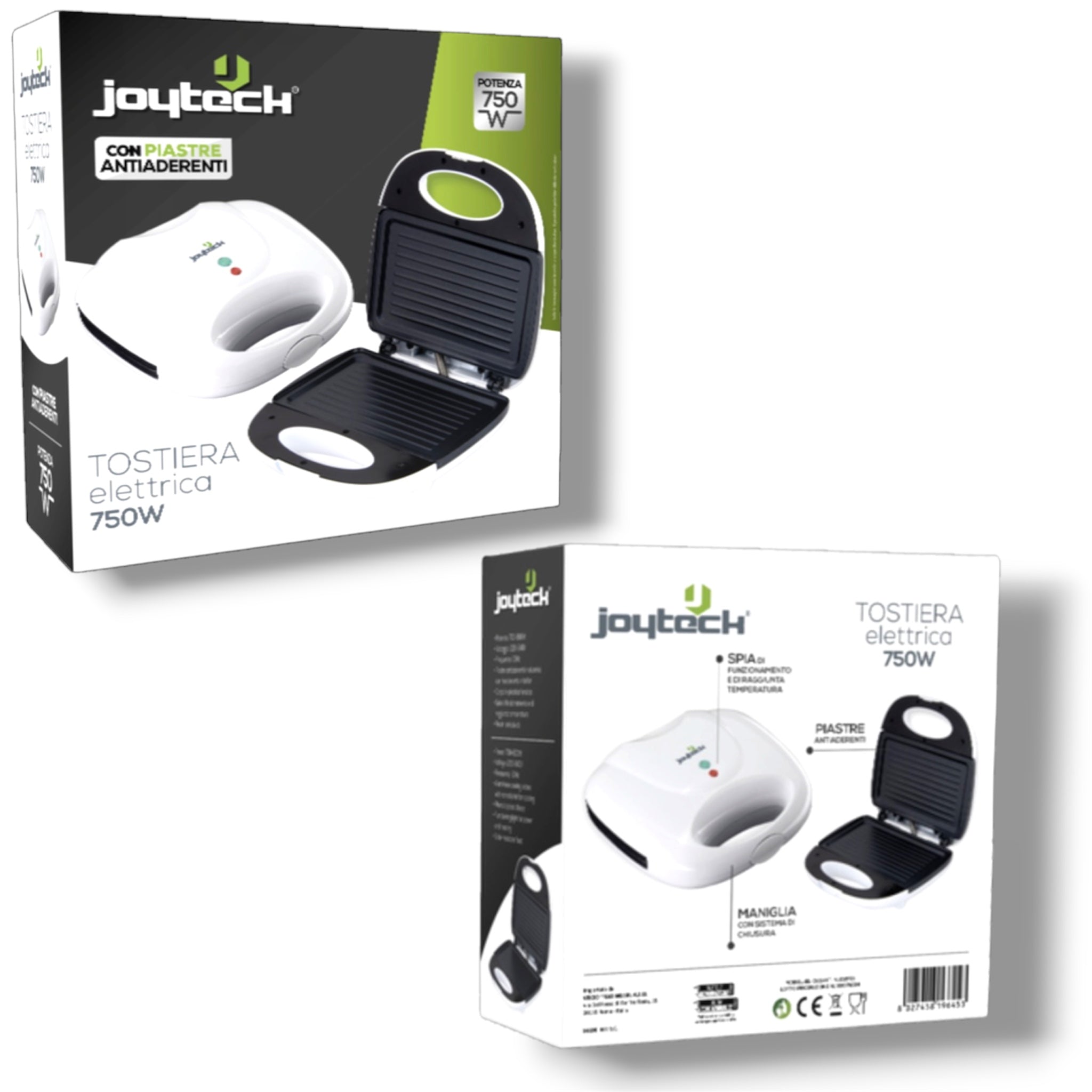 Tostiera elettrica 750 W con Piastre Antiaderenti e Spia di Funzionamento