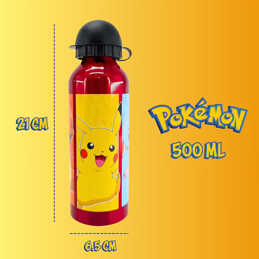 Pokemon Borraccia Riutilizzabile di Pikachu Bulbasaur Squirtle e Charmander in Alluminio Bottiglia per Ragazzi da Viaggio Capacità 500 ml