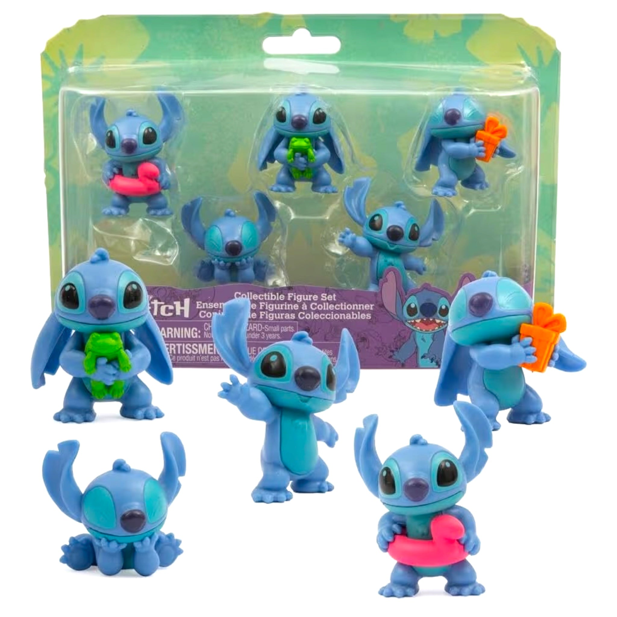 DISNEY STITCH Pack 5 personaggi Stitch 6 cm, Pose dinamiche e con accessori Regalo da Tavolo Stitch Dress-Up Show Series, Adatto per Regali di Festa, Arredamento per la Casa, Giocattoli, Regali