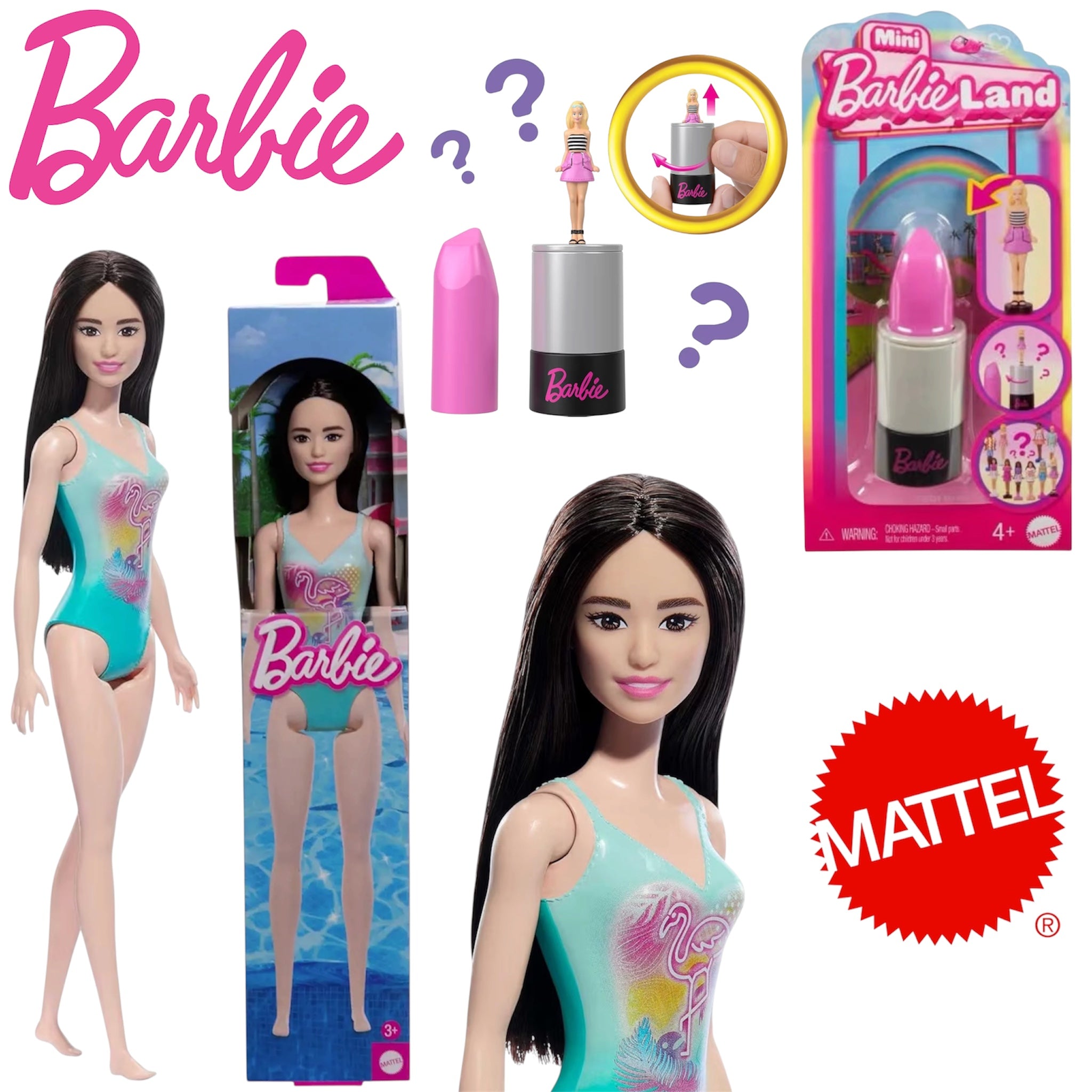Mattel Barbie Beach e Mini BarbieLand Fashionistas 3,8 cm a Sorpresa nel Rossetto