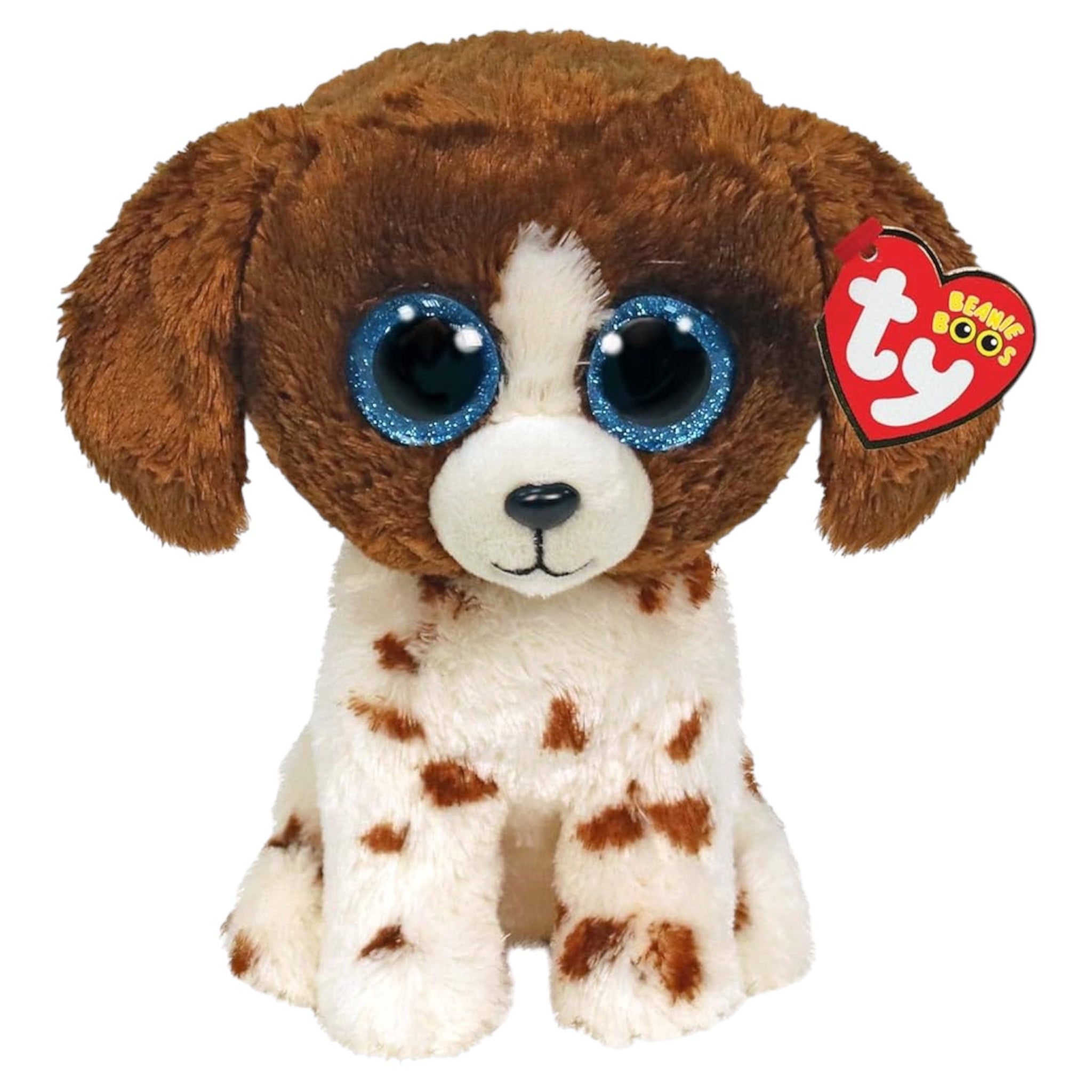TY Peluche Beanie Boos Cane Muddles Bianco e marrone Cagnolino con occhioni azzurri glitter con gli occhi scintillanti 15 Cm