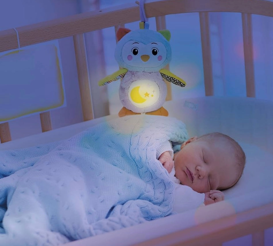 Clementoni Good Night Owl - Peluche Neonato Interattivo Luce Notturna con Suoni 0-36 Mesi