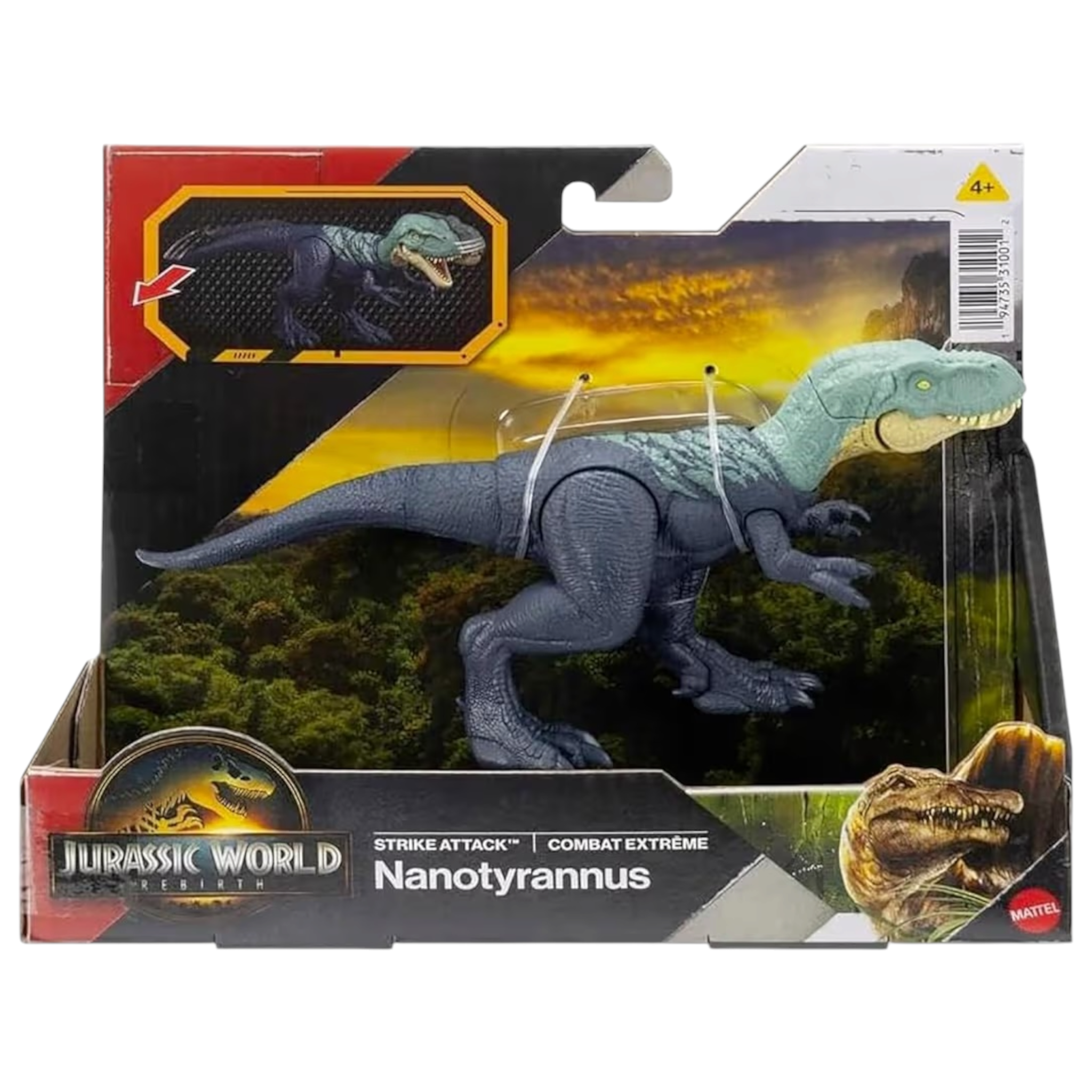 Mattel Jurassic World Rebirth Nanotyrannus Strike Attack Dinosauro