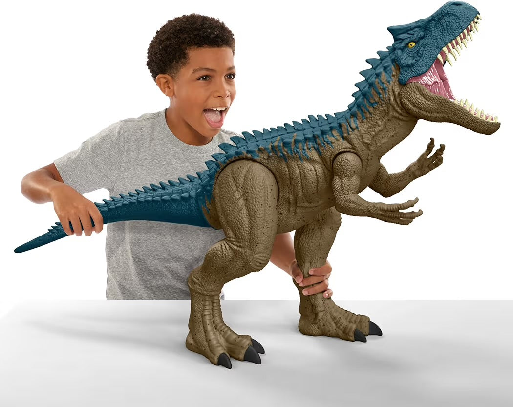 Mattel Jurassic World Teoria del Caos Allosauro Super Colossale dinosauro extra-large lungo 97 cm con dorso acuminato in grado di inghiottire 20 mini dinosauri 4+ anni, HRX53