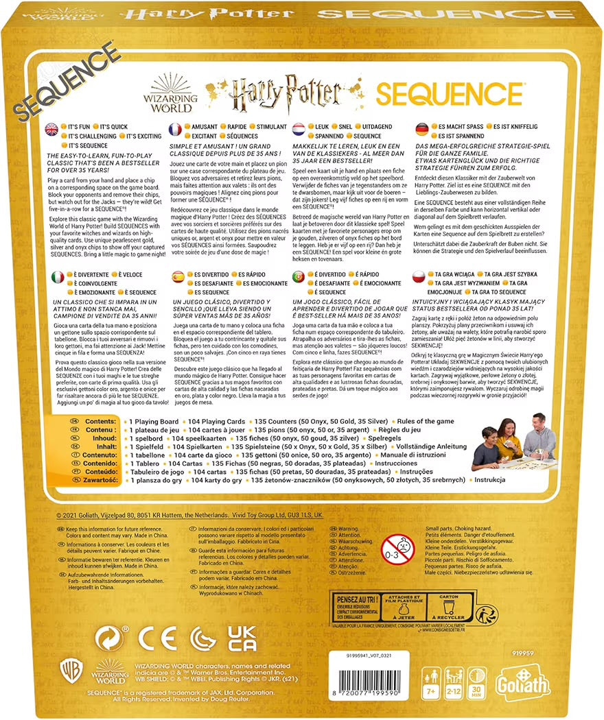 Goliath SEQUENCE Harry Potter Gioco da Tavolo e Carte da 7 Anni per Famiglie Allinea 5 Pedine per Creare la Sequenza da 2 a 12 Giocatori - Idea Regalo