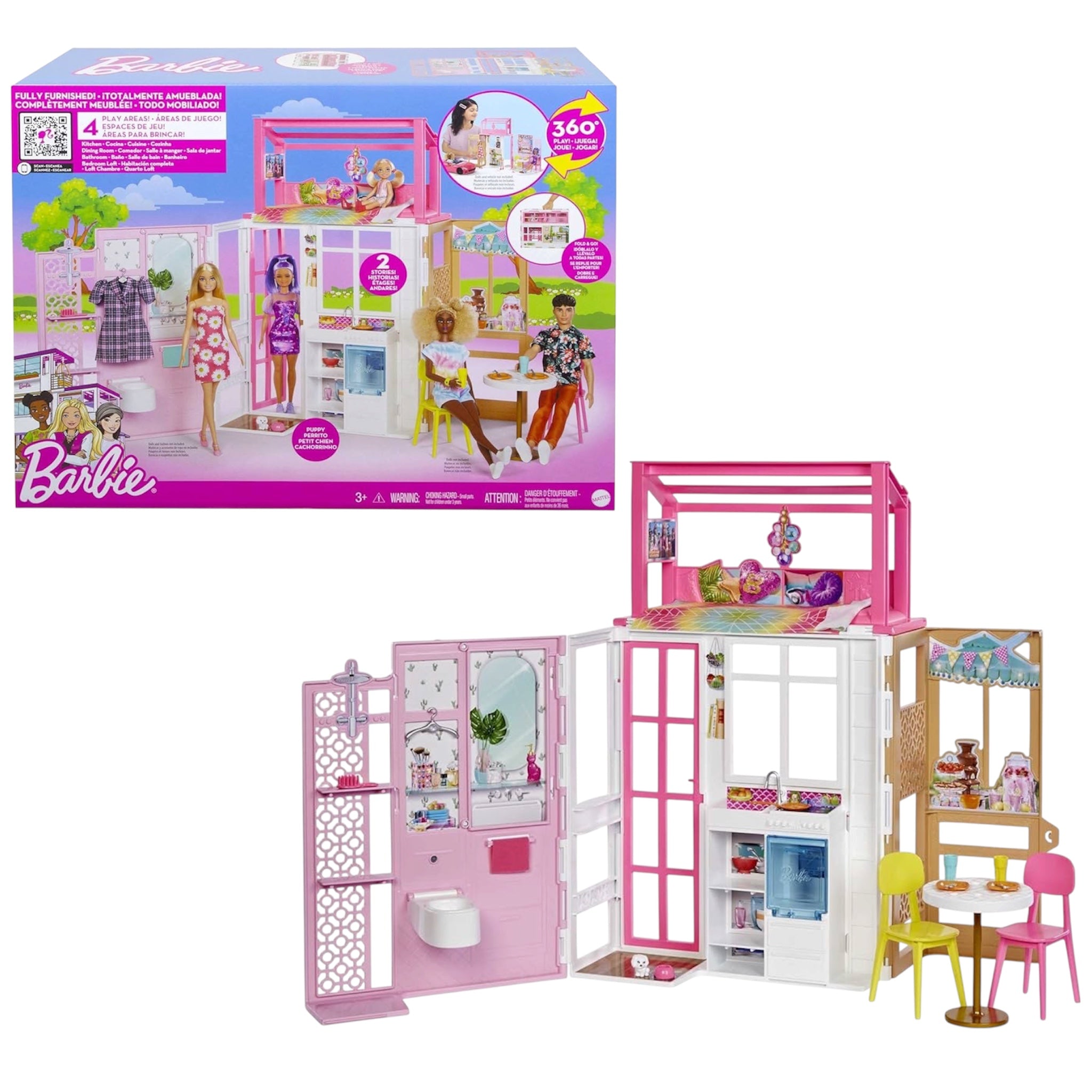 Mattel Barbie Loft Playset a 2 Piani con 4 Aree Gioco, Cucciolo e Accessori HCD47