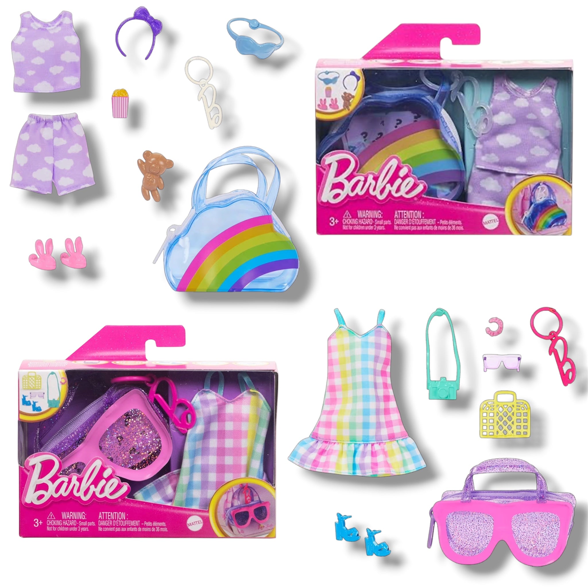 Mattel Barbie Borsette Sunglasses e Arcobaleno Abbigliamento Top e shorts, Vestito con gonna