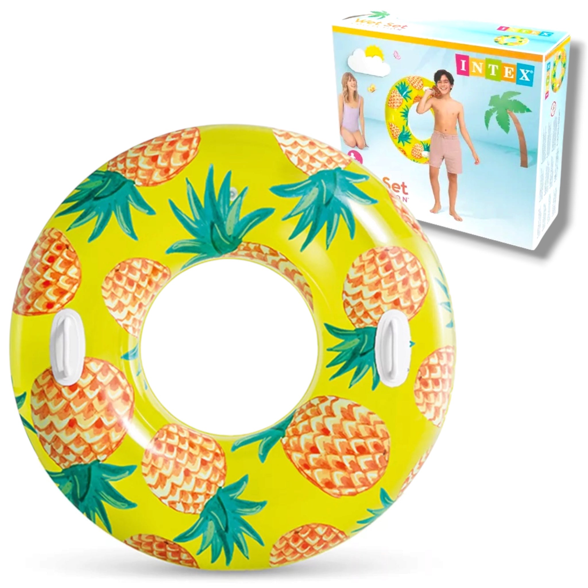 Intex Ciambella Gonfiabile Mare, Piscina e Relax Estivo Tropicale con Maniglie Multicolore 107 cm