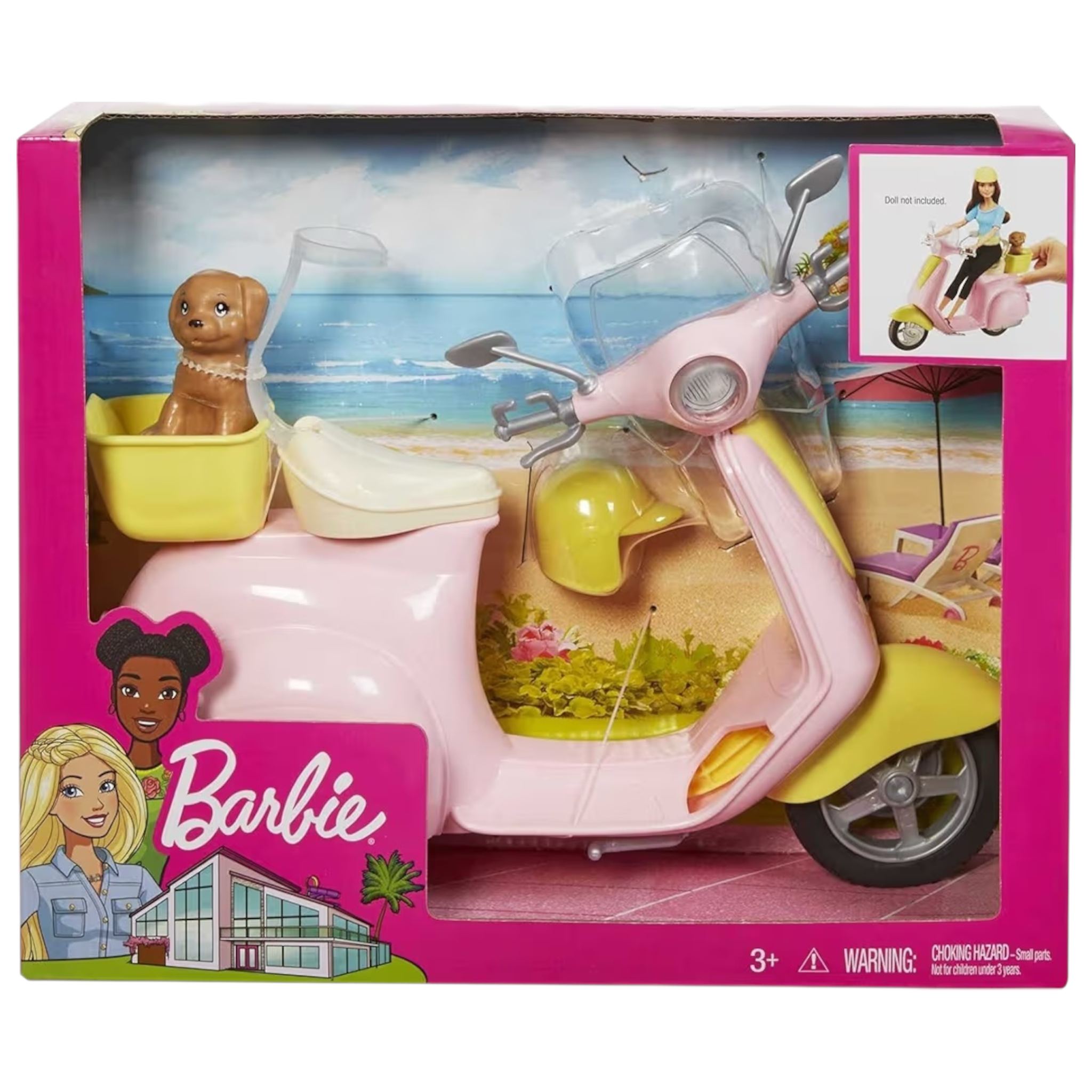 Mattel Barbie Bambola e Scooter Moto con Cucciolo e Casco