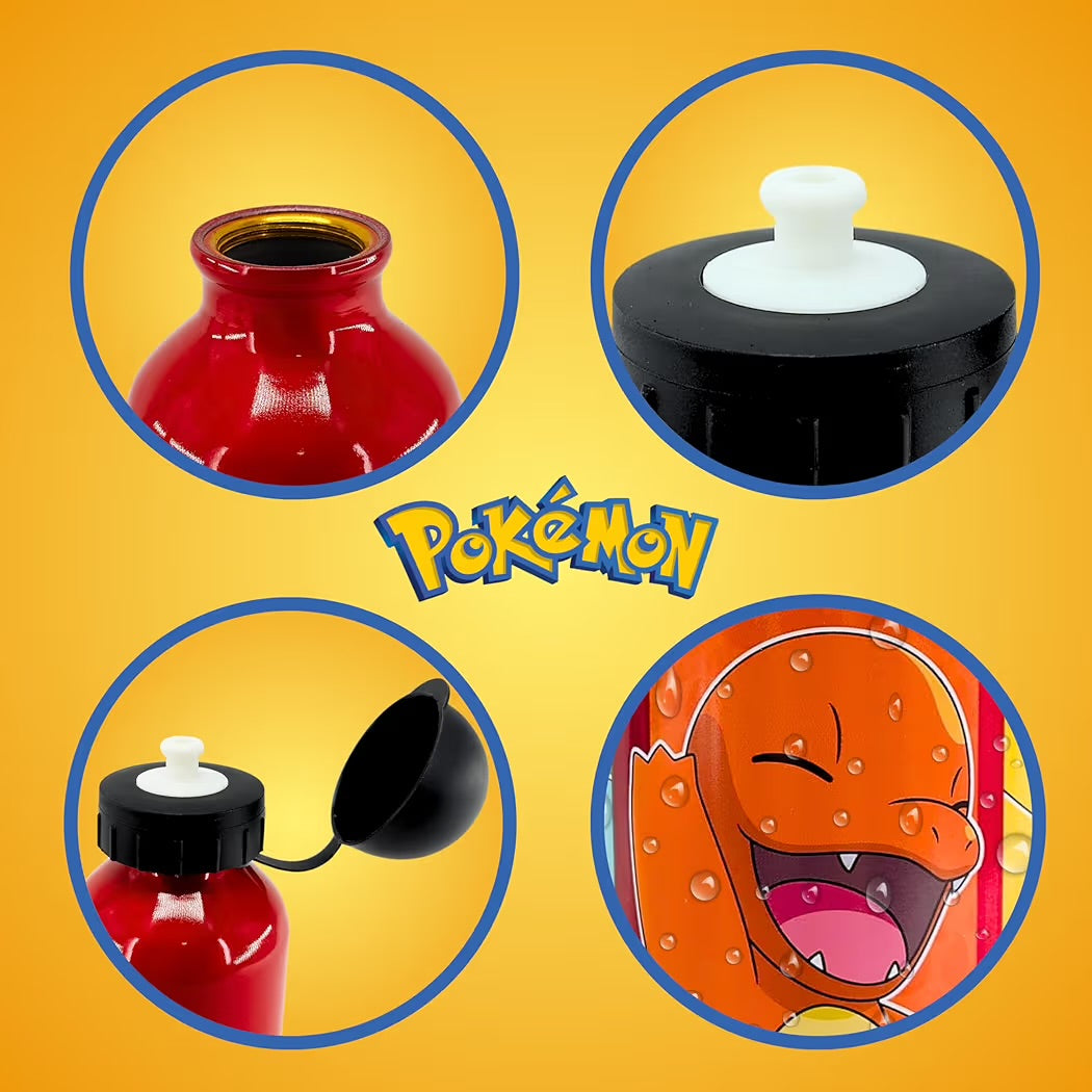 Pokemon Borraccia Riutilizzabile di Pikachu Bulbasaur Squirtle e Charmander in Alluminio Bottiglia per Ragazzi da Viaggio Capacità 500 ml