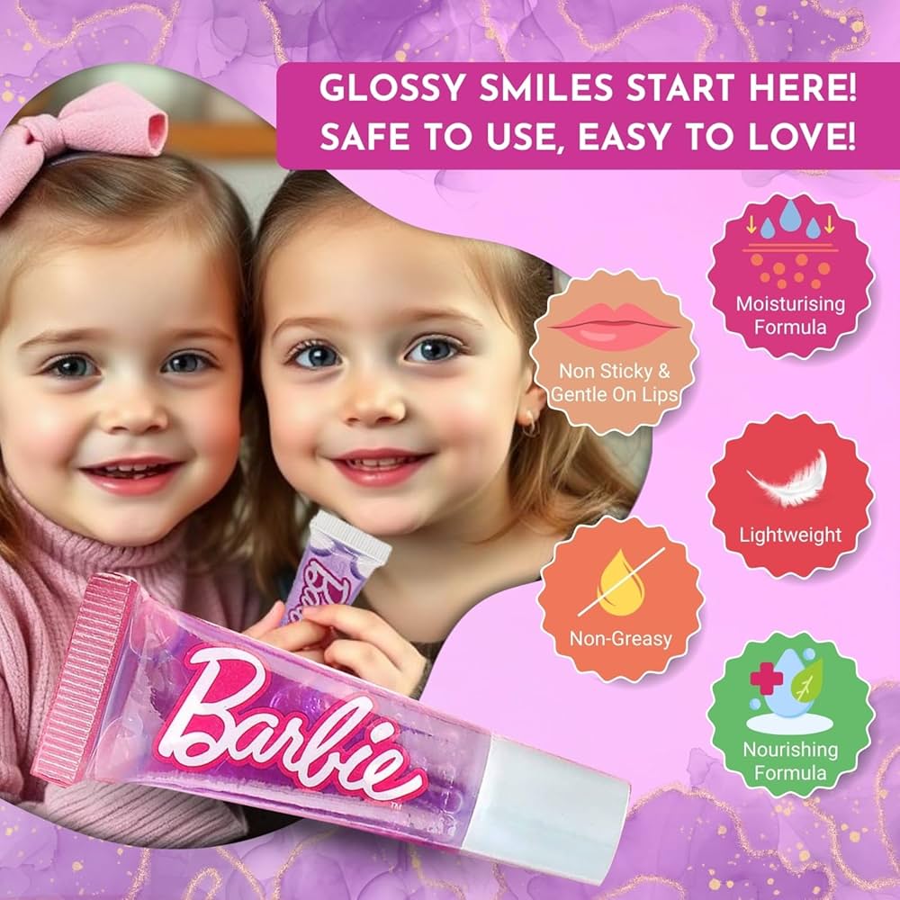 Barbie Set regalo per il trucco dei bambini Eau de Toilette 30ml profumo fruttato floreale, lucidalabbra e palette di ombretti