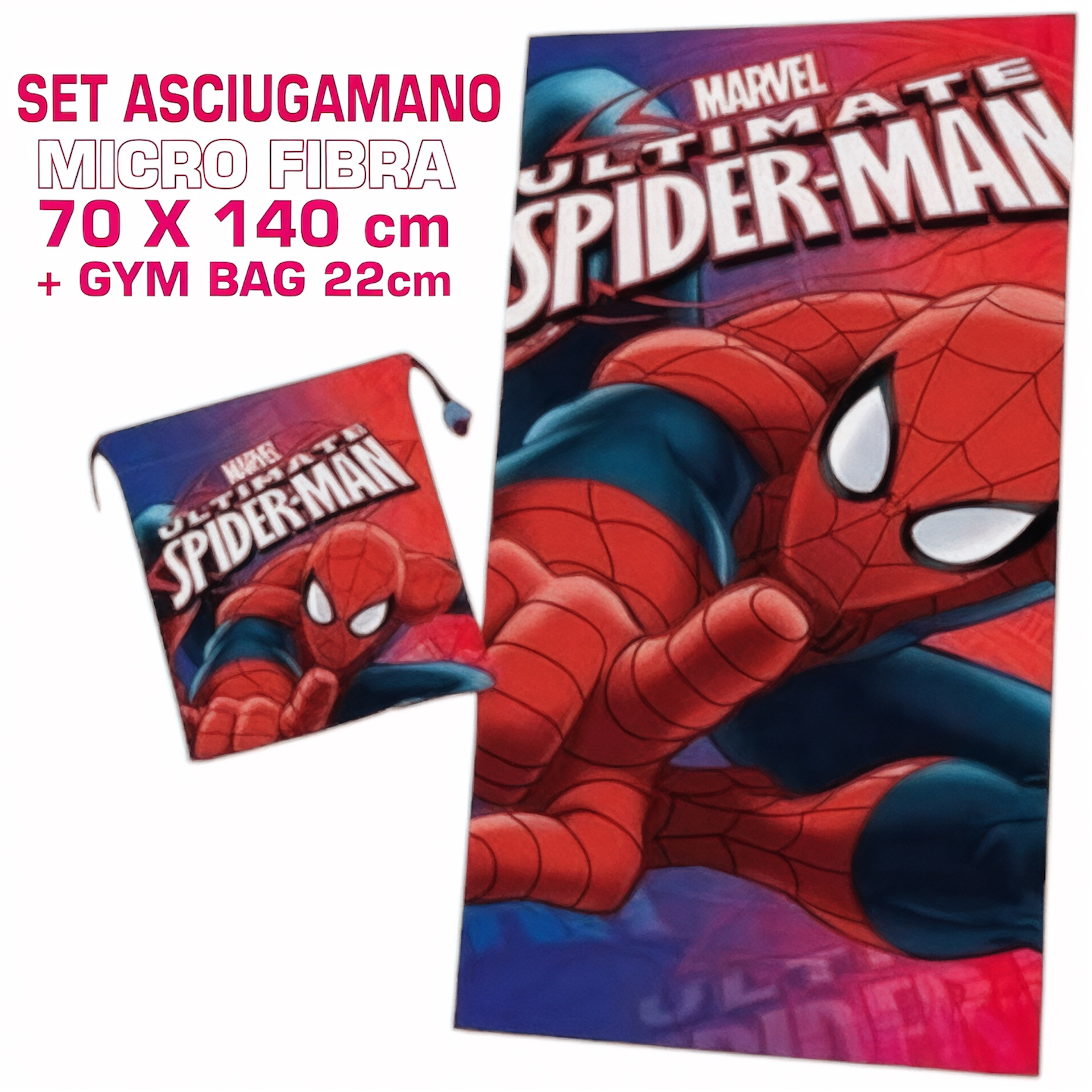 Telo mare SPIDER-MAN 140 x 70 cm asciugamano in microfibra con sacca scarpe per bambini piscina spiaggia
