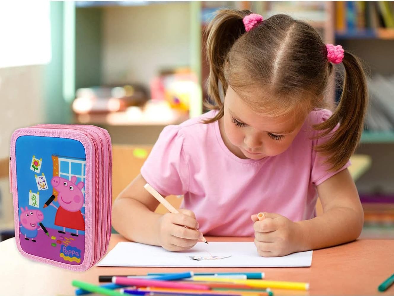 Astuccio PEPPA PIG a tre scomparti di rosa 44 pezzi