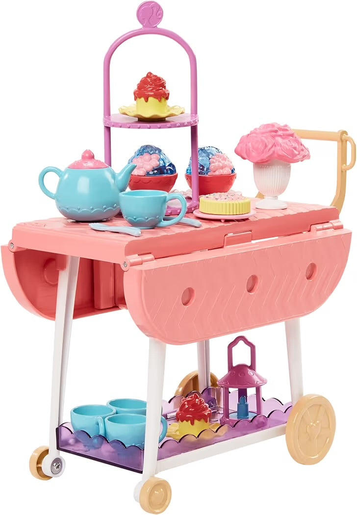 Mattel Barbie La Mia Prima Barbie Playset Servizio da tè con carrello che diventa tavolo e tanti accessori, HMM65