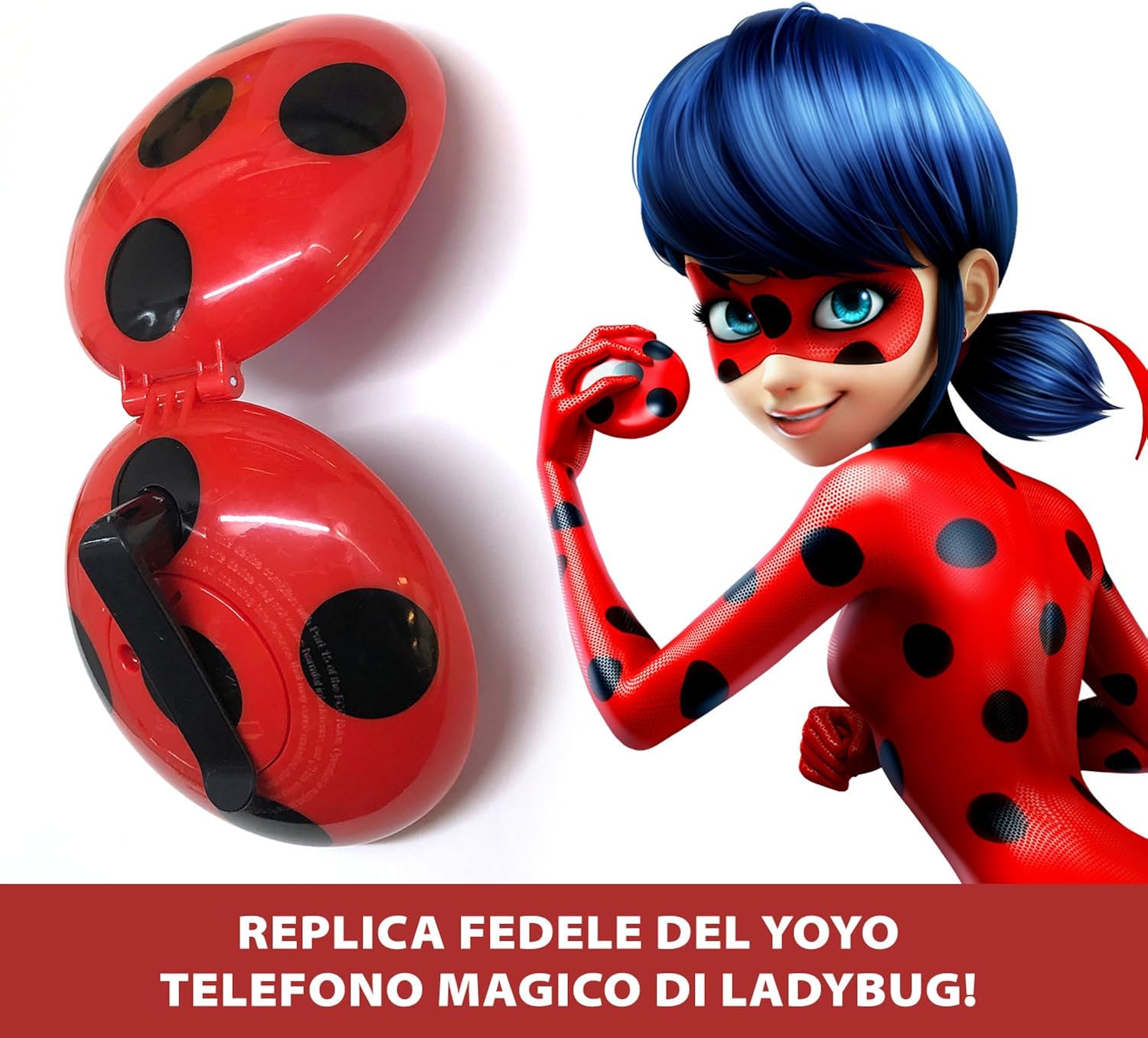 BANDAI Miraculous Yoyo Telefono magico con suoni e luminoso di Ladybug - Accessorio di role play per travestirsi da Ladybug