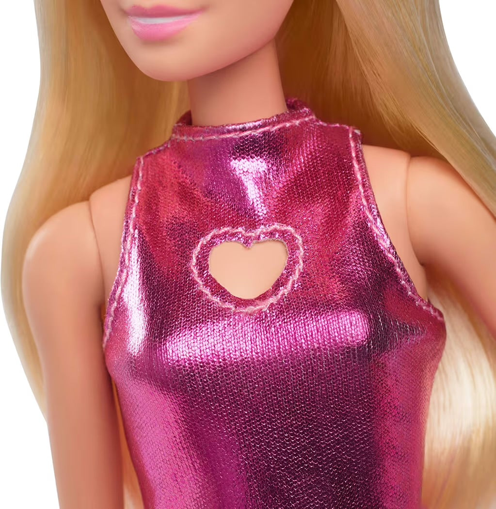 Mattel Barbie Fashionistas 230 HYT88 Bambola con Capelli Biondi, Abito Rosa Metallizzato e Accessori