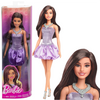 Mattel Barbie Fashionistas 234 HYT92 Bambola con Capelli Marroni, Abito Viola con Paillettes e Accessori