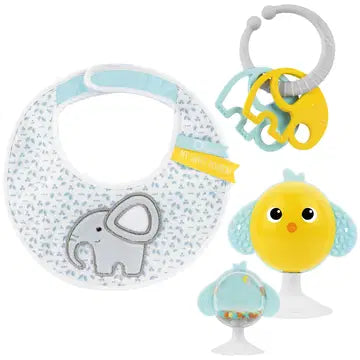 Chicco Set Regalo La Mia Prima Pappa Set Composto da Bavaglino Gioco per Seggiolone con Ventosa, con Due Sonagli Colorati