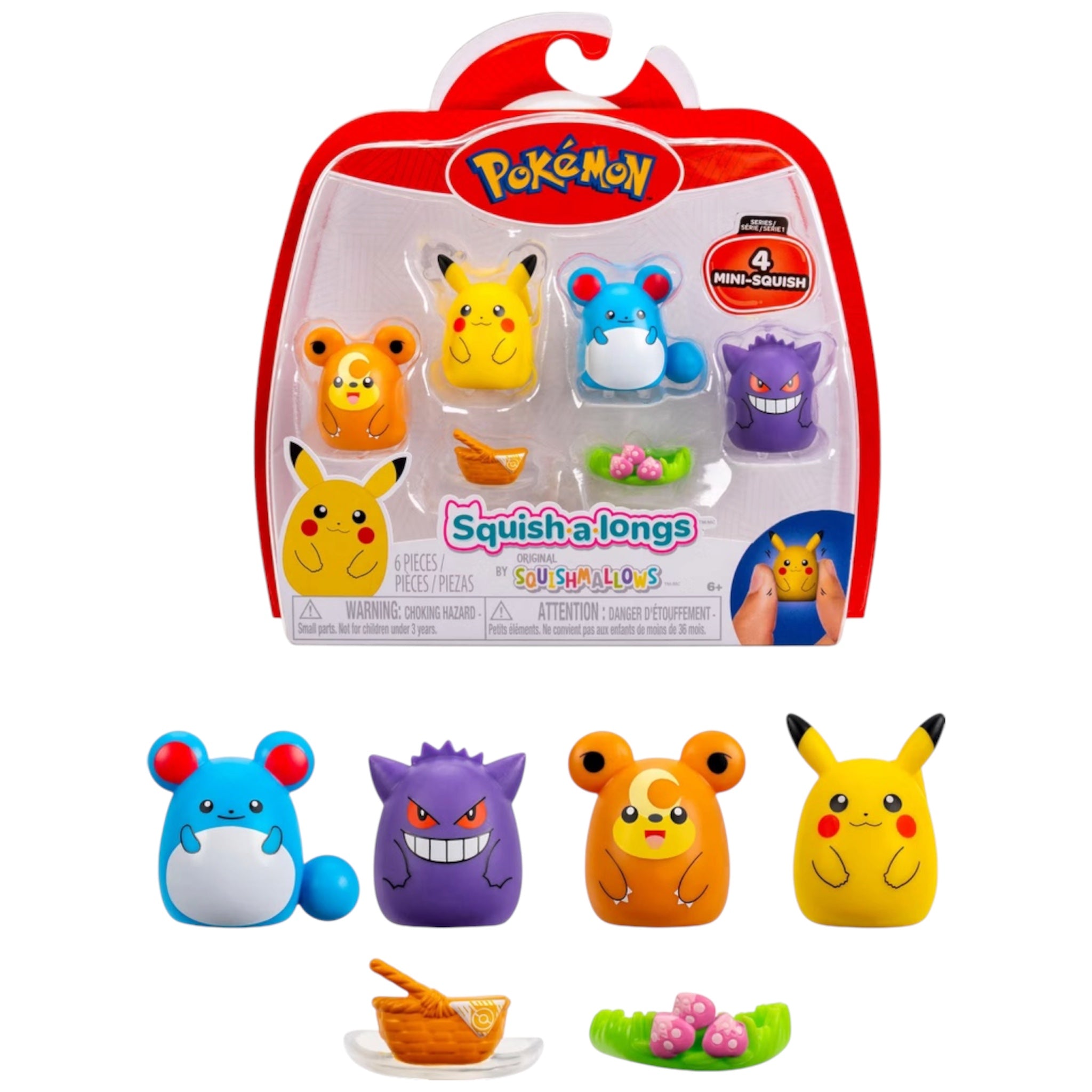 Pokémon Squish-a-longs Serie 1 Set di 4 Mini-Squish Action Figure Squishmallows