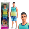 Mattel Barbie Ken Fashionistas 236 HYV00 con Capelli Neri, Canotta Sfumata e Shorts Jeans