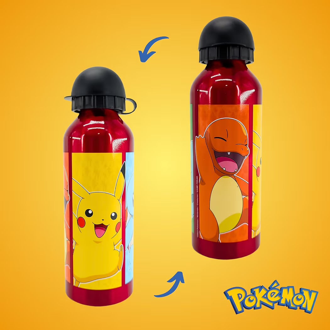 Pokemon Borraccia Riutilizzabile di Pikachu Bulbasaur Squirtle e Charmander in Alluminio Bottiglia per Ragazzi da Viaggio Capacità 500 ml