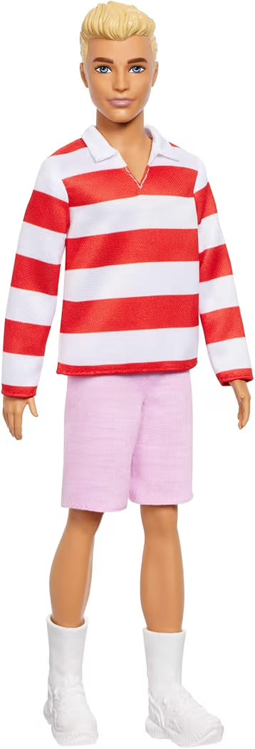 Barbie Ken Fashionistas 241 con Capelli Biondi, Polo a Righe e Shorts Rosa giocattolo per bambini 3+ anni