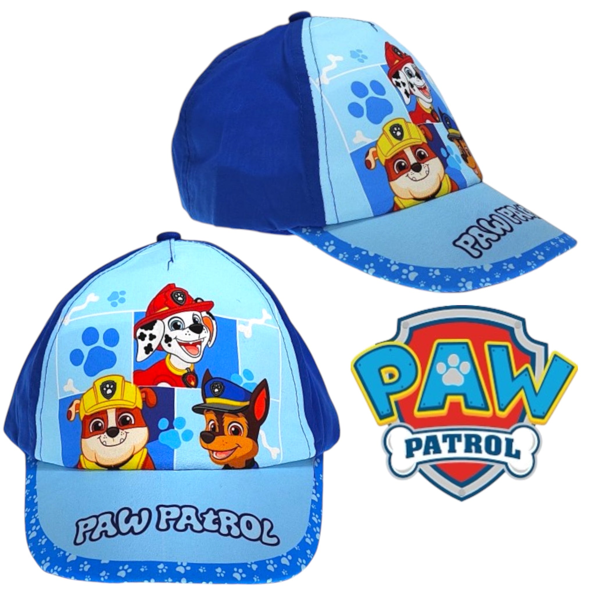 Cappellino Blu Bambino Paw Patrol Rubble Marshall Chase Baseball con Visiera Parasole Regolabile Velcro 53 cm