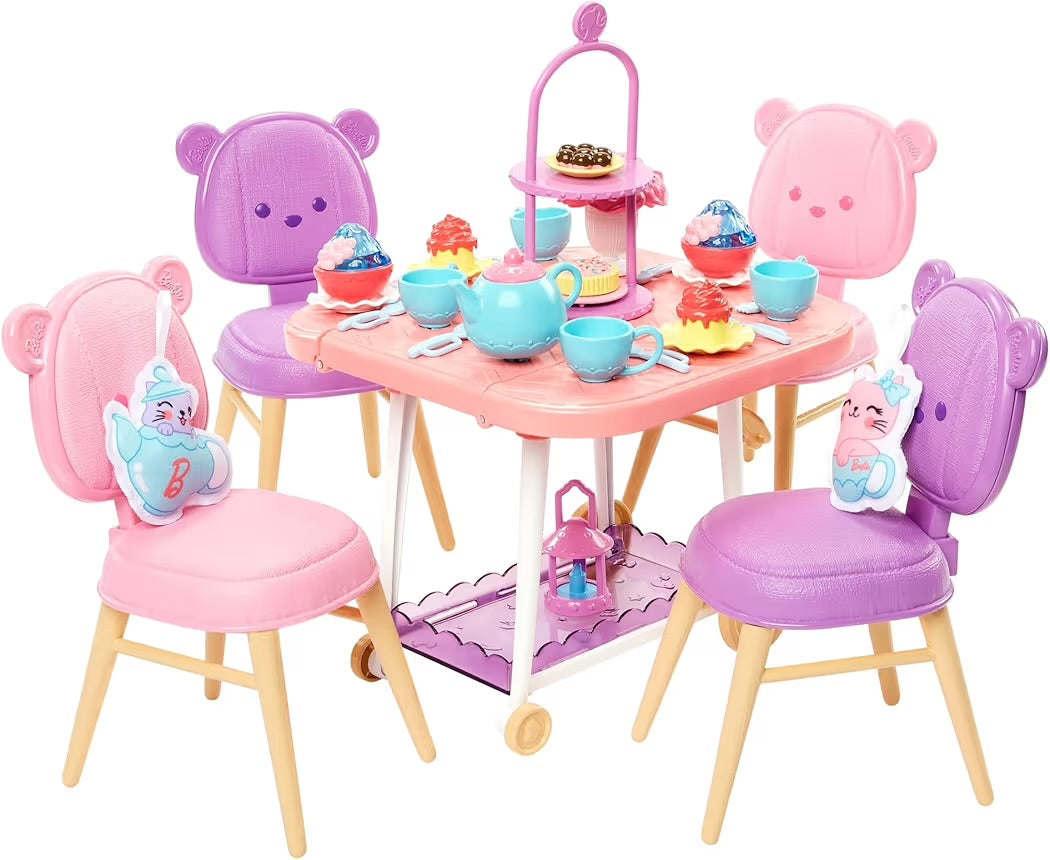 Mattel Barbie La Mia Prima Barbie Playset Servizio da tè con carrello che diventa tavolo e tanti accessori, HMM65