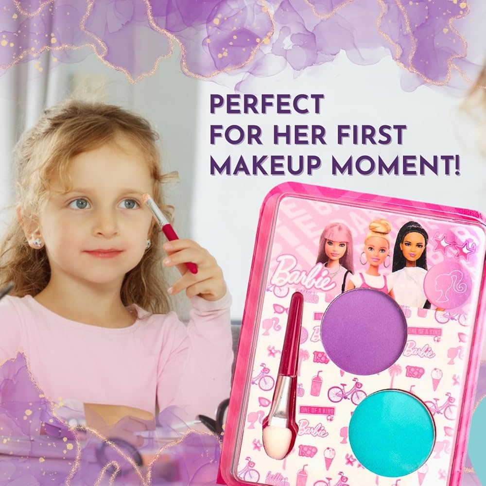 Barbie Set regalo per il trucco dei bambini Eau de Toilette 30ml profumo fruttato floreale, lucidalabbra e palette di ombretti