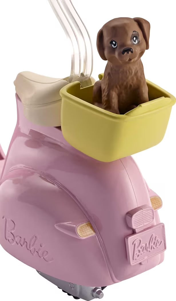 Mattel Barbie Bambola e Scooter Moto con Cucciolo e Casco