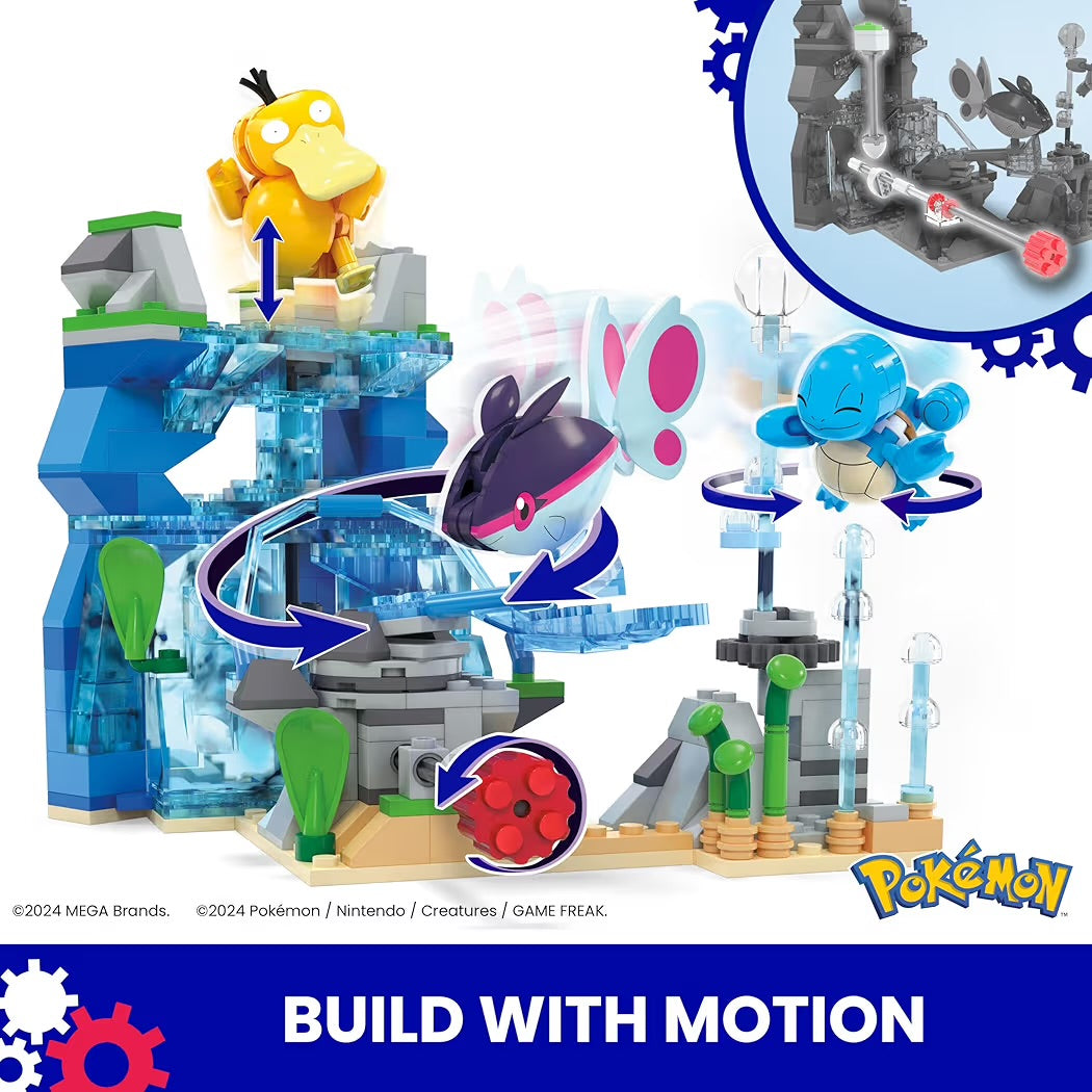 MEGA Pokemon Avventura Acquatica Set da Costruzioni da 319 Pezzi con Squirtle, Psyduck e Finneon, Scenario Mobile e Personaggi Snodabili