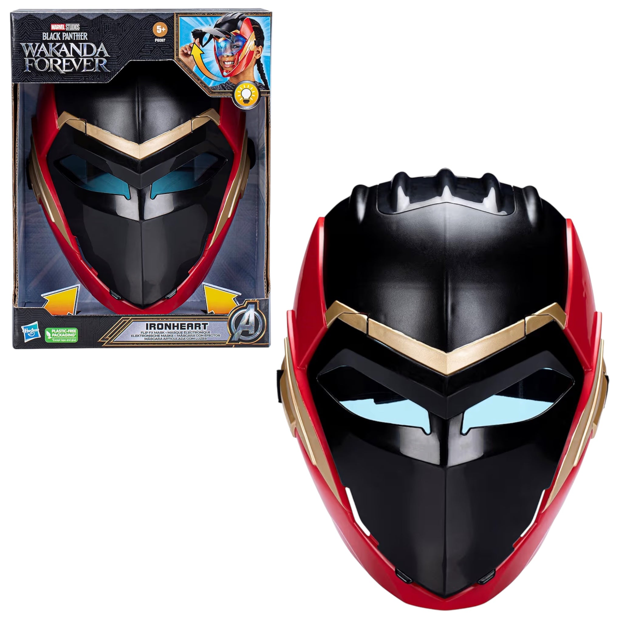 Hasbro Maschera FX Black Panther Wakanda Forever Ribaltabile di Ironheart con LED Che Si Illuminano Giocattolo per Roleplay