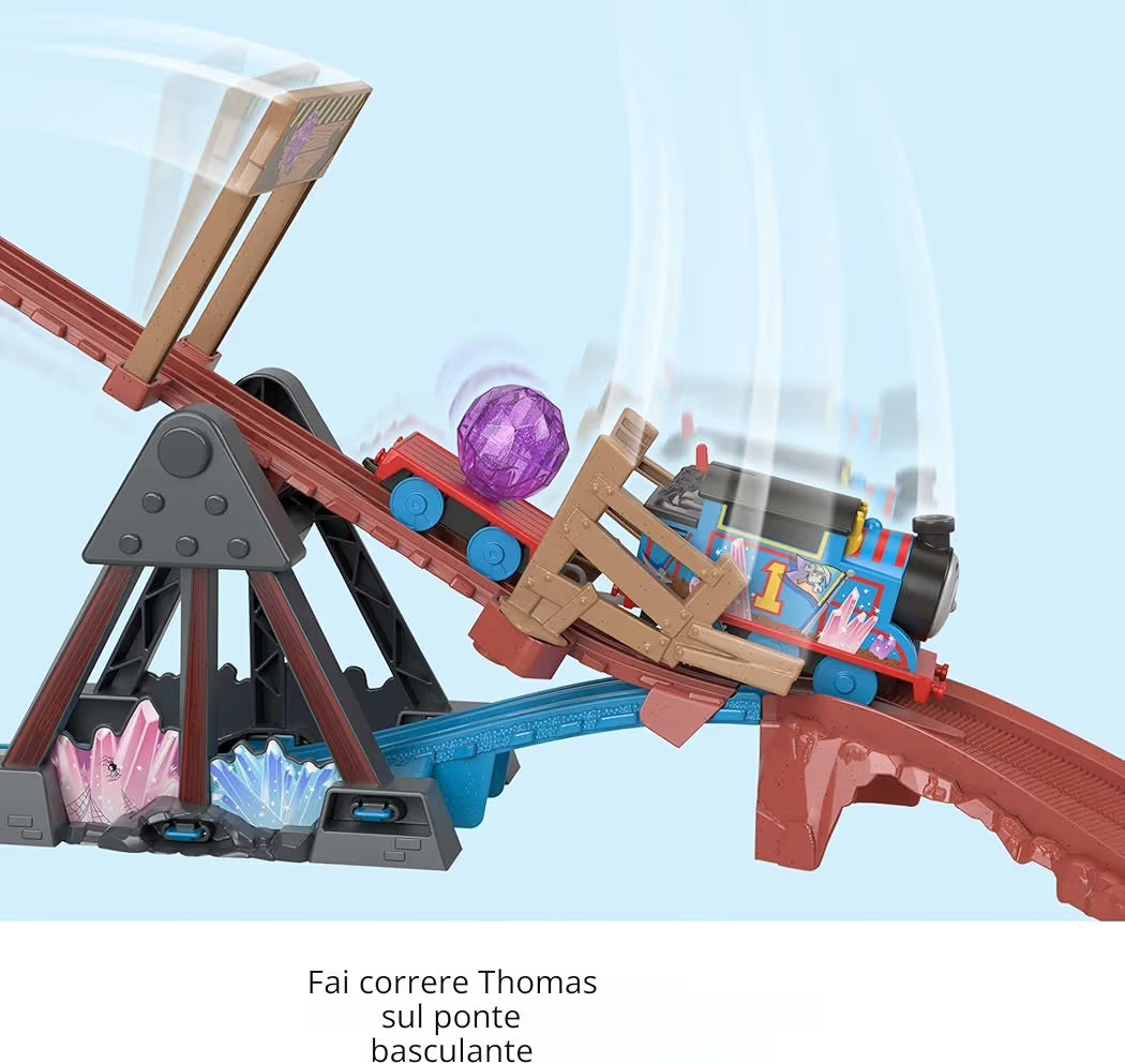 Fisher-Price Thomas il Trenino Set Avventura nella Grotta di Cristallo con Trenino Thomas Motorizzato, Ponte Mobile, 9 Pezzi e 2,5 m di Binari